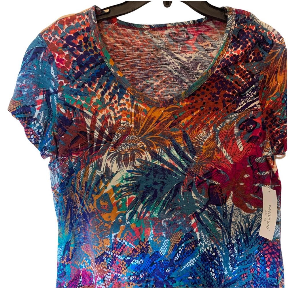 westbound women’s petite medium short sleeve cotton asymetric hem shirt